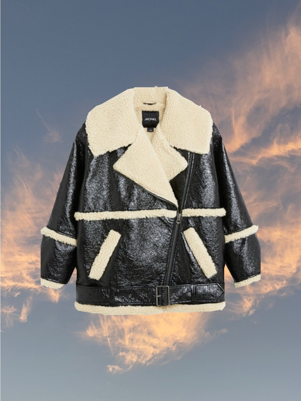 Monki Oversized Faux Leather with Shearling Aviator Jacket Size Small